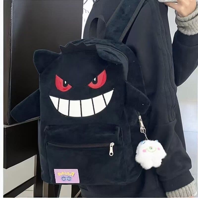 [SJB] Mochila de pelúcia preta de novo estilo, mochila de grande capacidade estilo casal, mochila escolar masculina e fe