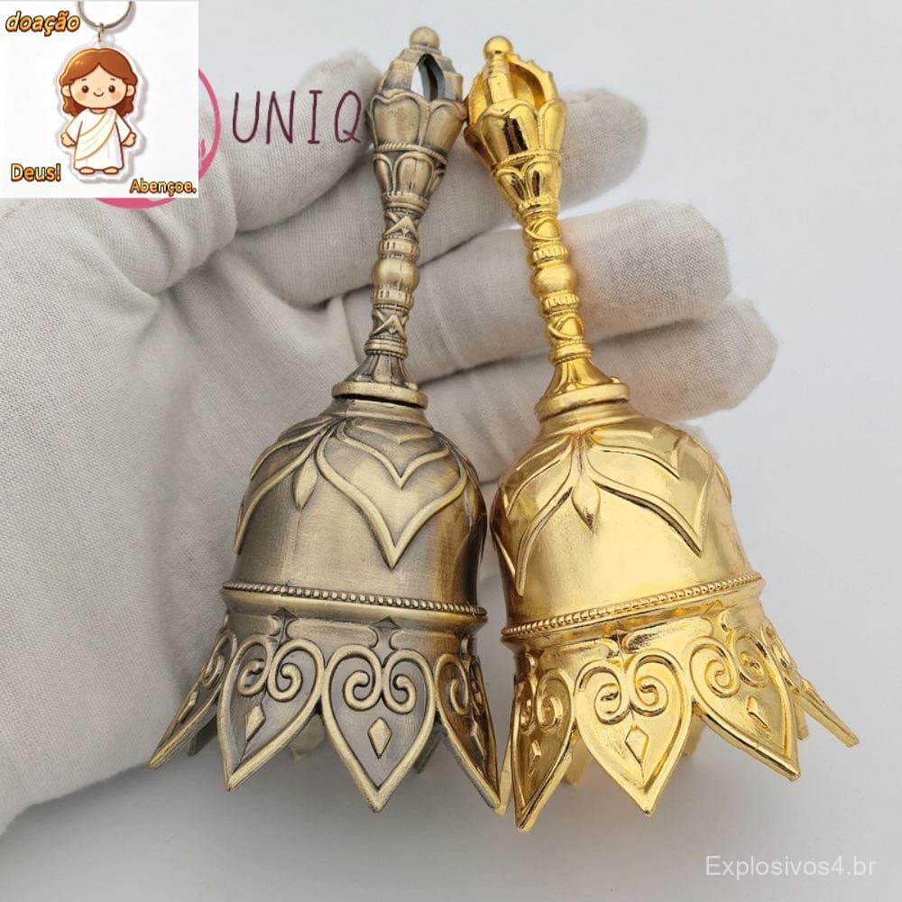 Sino De Mão , Igreja Rosa De Metal Bronze Sonoro Jantar Dourado Retrô