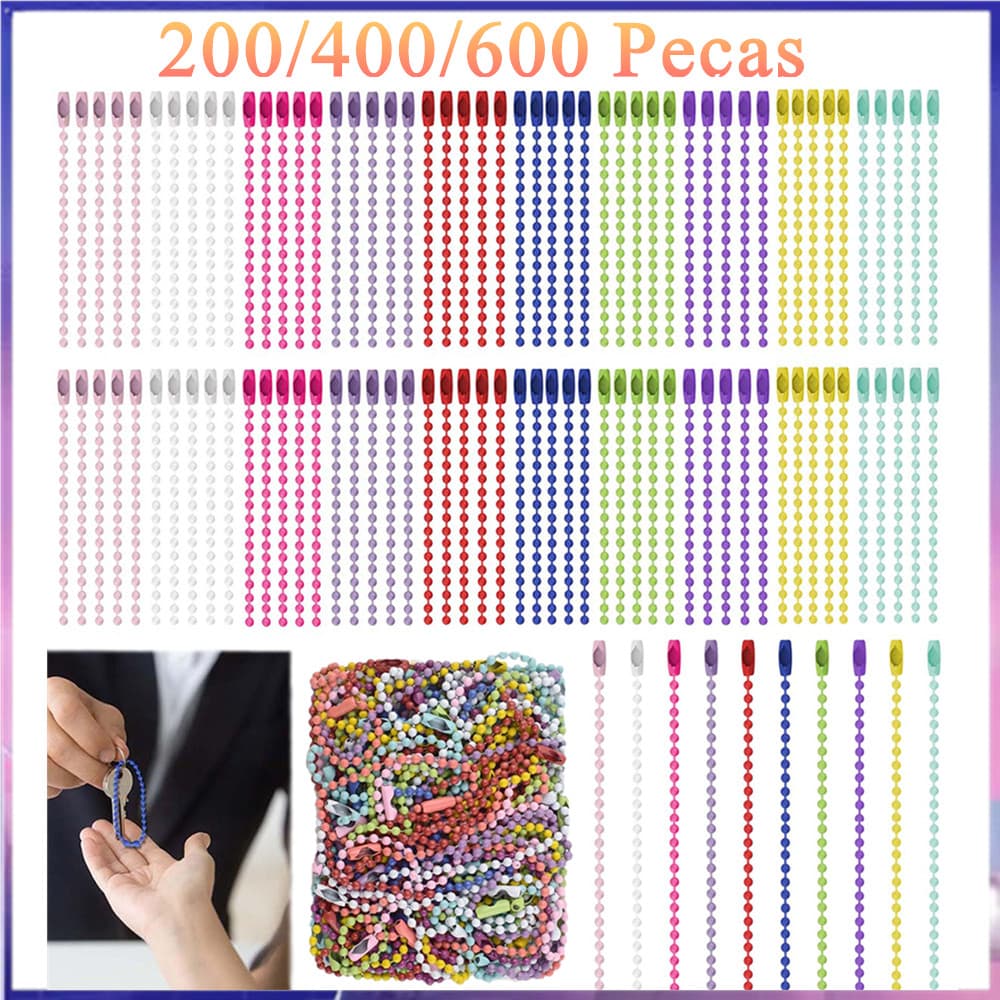 Corrente de contas de bola 200-600, chaveiro de cores mistas de 10 cm, corrente de metal faça você mesmo, corrente peque