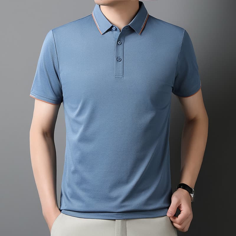 Camisa polo misturada de linho de seda amoreira de negócios de moda de alta qualidade verão camiseta de manga curta masc