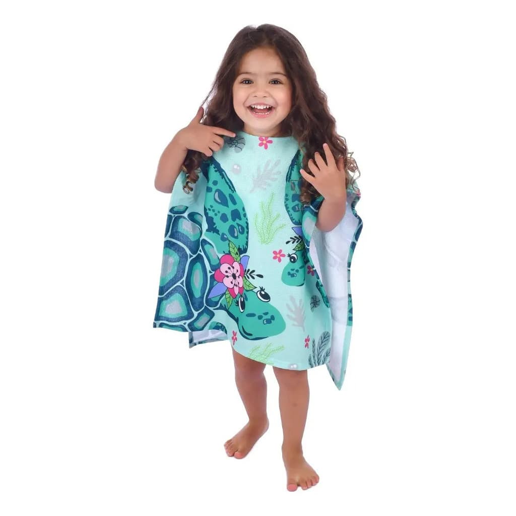 Toalha Poncho Bebê Roupão Praia E Piscina Tartaruga Verde-claro Tartaruga