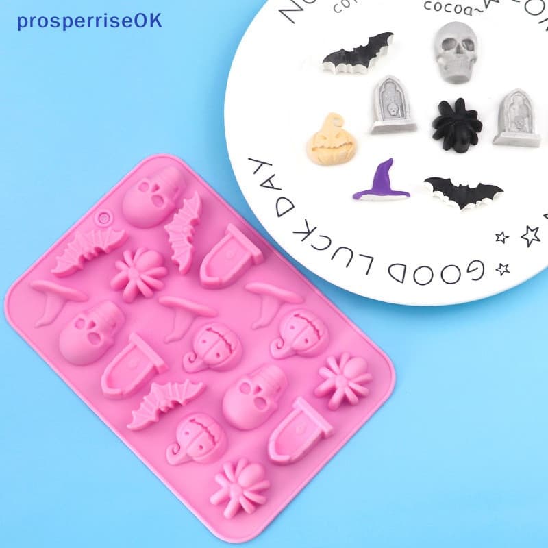 1 molde de silicone de Halloween com 18 cavidades, em formato de abóbora, fantasma, morcego, chapéu de bruxa, para choco