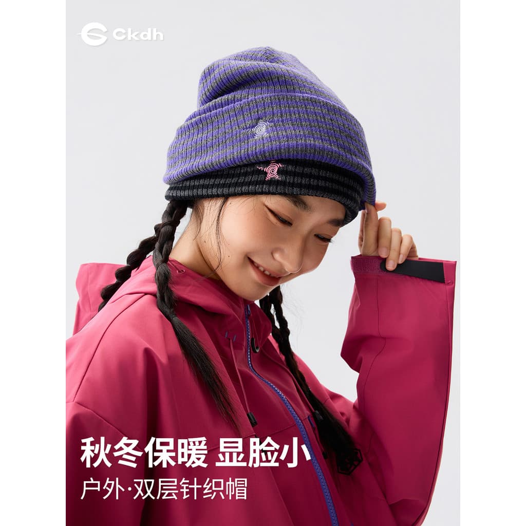 CKDH Chapéu de pilha listrada de alto valor feminino outono inverno quente 2025 novo estilo estilo coreano chapéu frio c