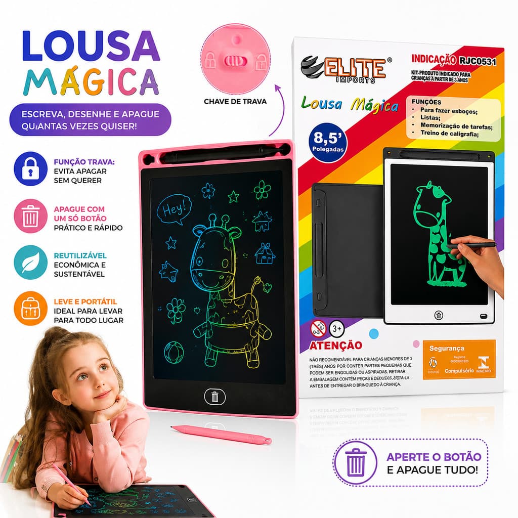 Lousa Mágica Infantil Digital Educativa Interativa Desenho Escrever