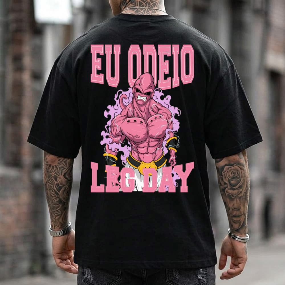 Camiseta Masculina Confortavel Para Academia Estampada Odeio Leg Day Camisa Oversized Confortavel Treino Musculação