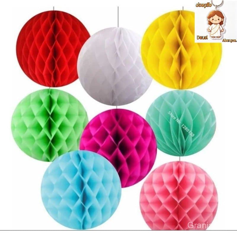 7 Balão Pompom Colmeia Bola De Papel Seda Festa Tropical Decoração 30 Cm Colorida Painel aniversário Festa junina