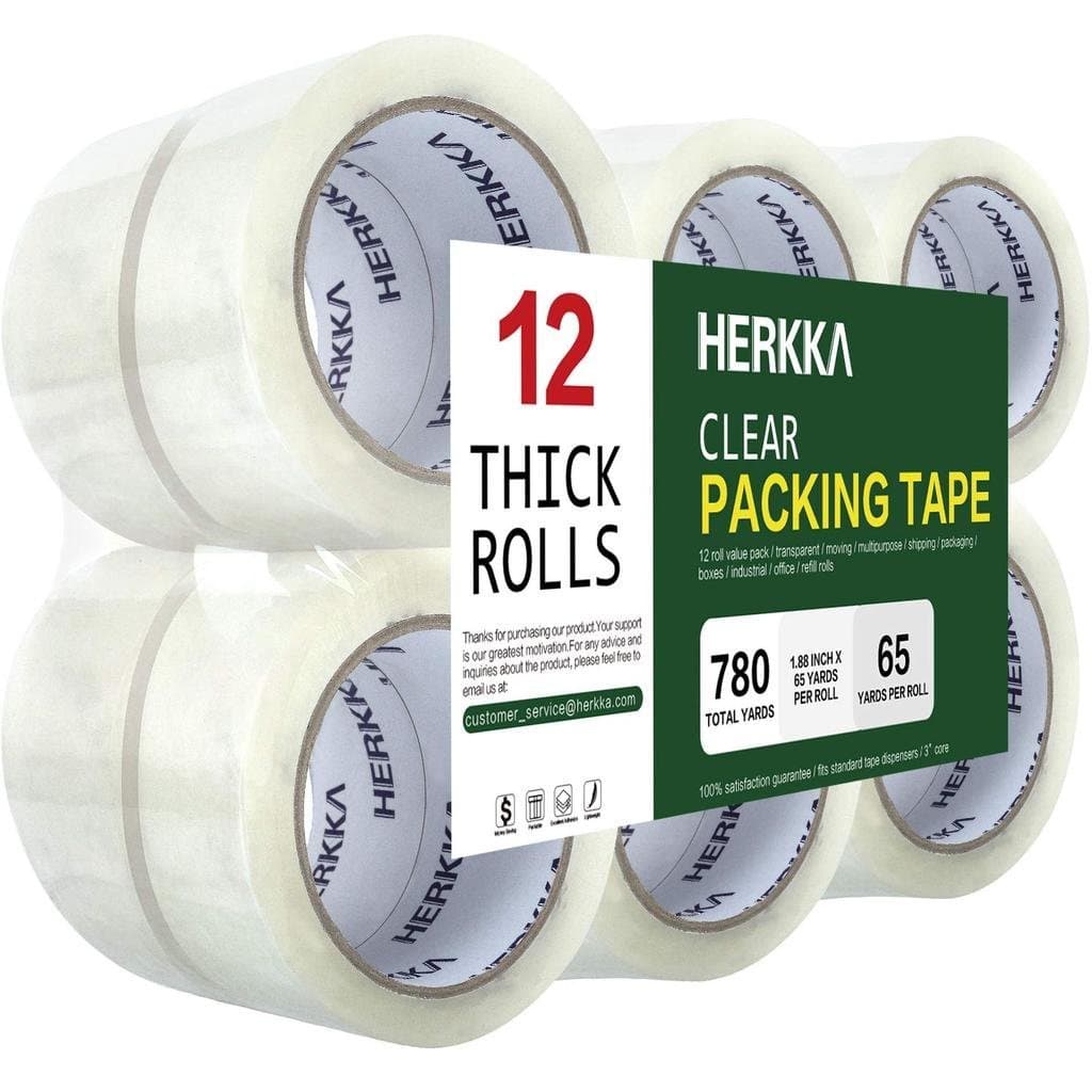 Fita Adesiva Transparente HERKKA, 12 Rolos de Fita Adesiva Resistente para Embalagem, Envio, Mudança e Selagem, Fita Ade