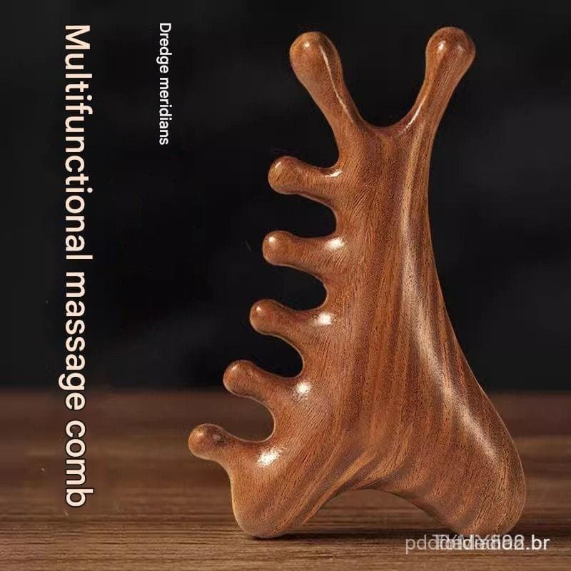 Pente de massagem de sândalo quatro em um, adequado para o couro cabeludo e meridianos do corpo, antiestático, com desig