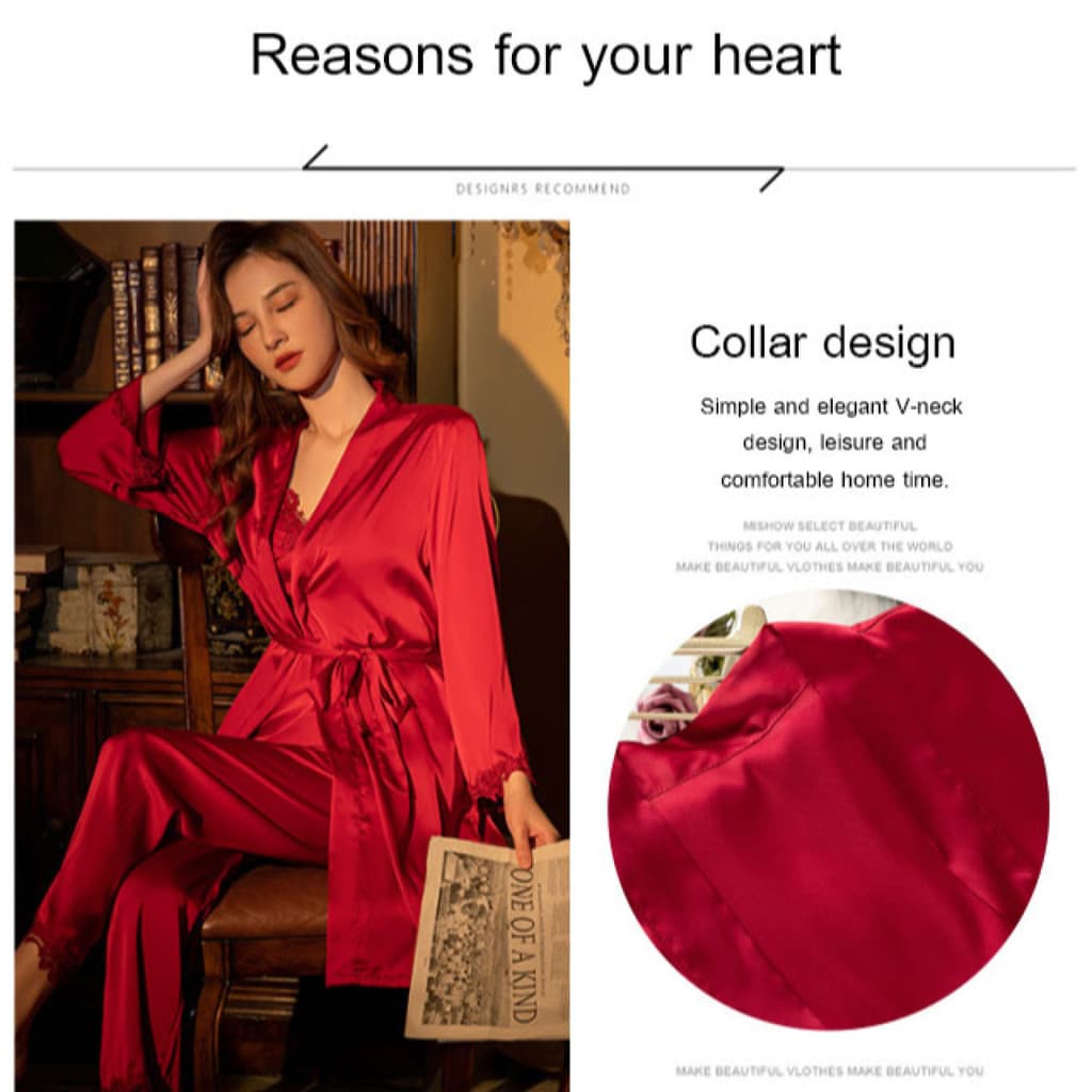 【Design Sofisticado】Five piece silk pajamas for women/Pijamas Femininos/Conjunto/Seda/Primavera/Outono