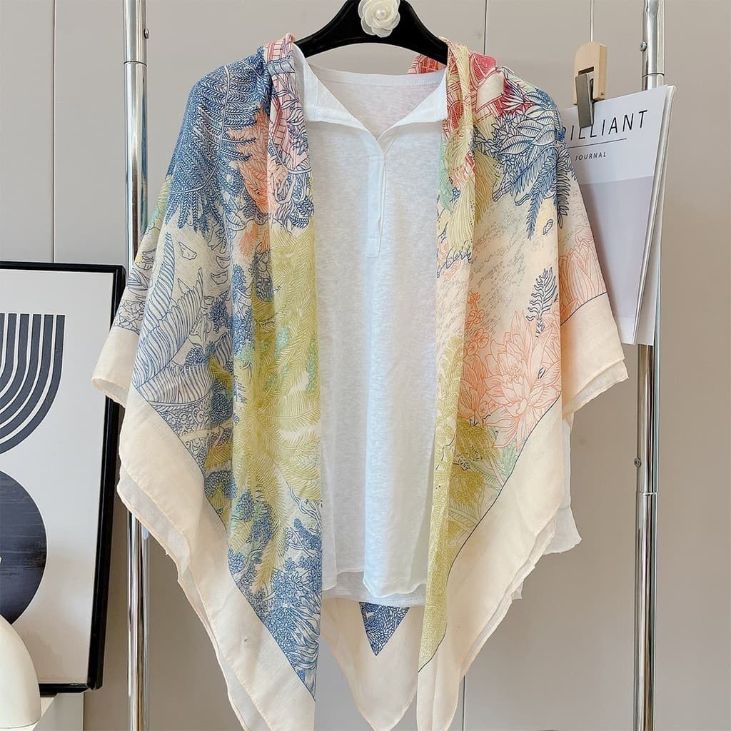 [Estoque pronto] Textura de linho de algodão Lenço quadrado grande feminino protetor solar de verão Lenço de seda Ar con