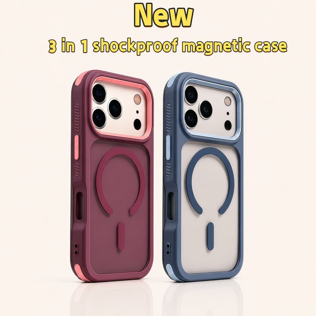 Capa Magnética 3 Em 1 À Prova De Choque Para iPhone 13 14 15 16 17 Pro Max Transparente Fosco Traseiro Proteção Completa