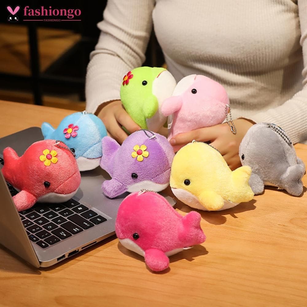 FASHIONGO 1pc Golfinho Brinquedo De Pelúcia Com Flor Bonito Oceano Peixe Brinquedos Chaveiro Pingente Para Crianças C1F7