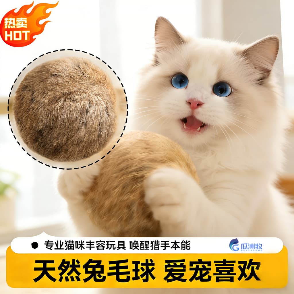 Bola de cabelo de coelho Natural, brinquedo de gato, Catnip, brinquedo enriquecido, gatinho, vara de gato, brinquedo aut