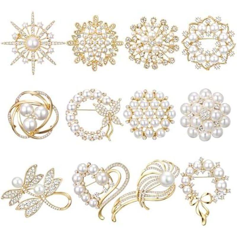 Junkin 12 Peças Broches Femininos Conjunto Em Massa Strass Pino Cristal Vintage Broche Retrô Feminino Meninas Presentes