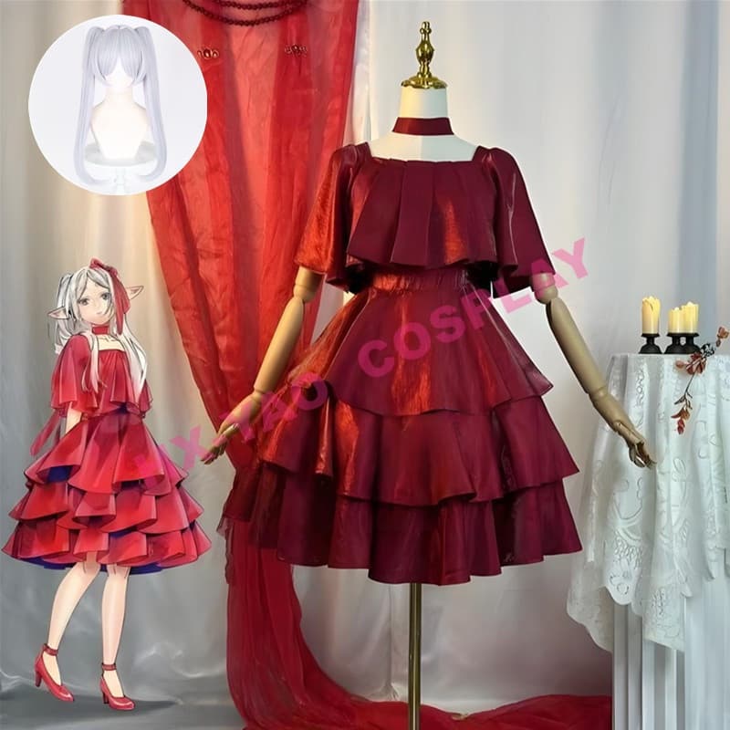 Fantasias de Cosplay de Frieren Beyond Journey's End, Vestido Vermelho de Anime Frieren 4299