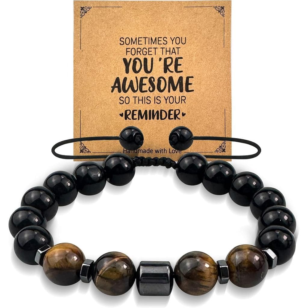 Pulseira masculina de pedra MUIIGOOD, pulseira artesanal masculina de pedra olho de tigre de 10mm com tripla proteção, c