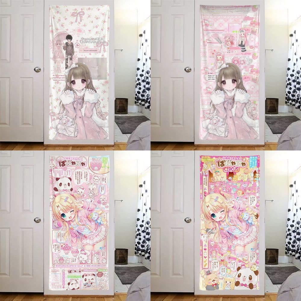 Tapeçaria Rosa Feminina - Decoração de Parede Anime para Quarto, Sala de Estar, Dormitório, Banner Suspenso Vibrante de