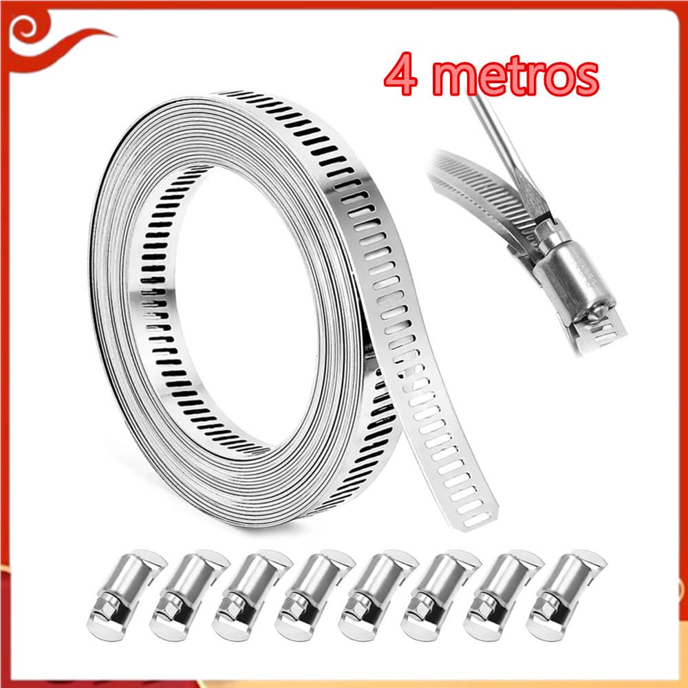 Kit de combinação de braçadeira de mangueira grande de aço inoxidável de 4m com 8 fixadores fortes, faça você mesmo cort