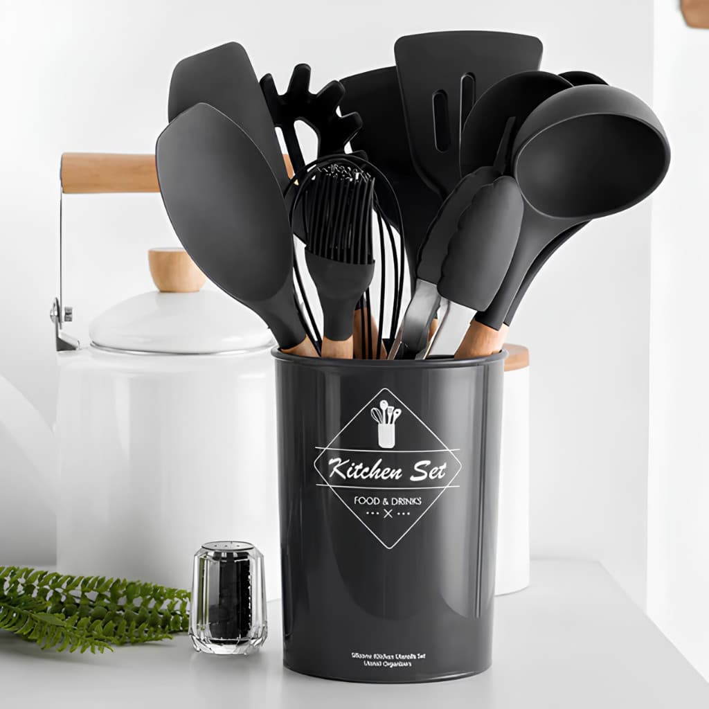 Kit Utensílios De Cozinha Jogo (12 pçs )  Utensílios Silicone conchas Resistente ao calor Cor Preto