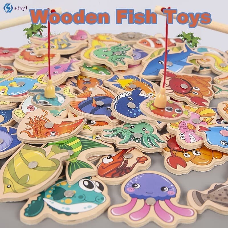 Brinquedo De Pesca Magnética De Madeira-Jogo De Quebra-Cabeça Oceano Para Crianças Educação Infantil