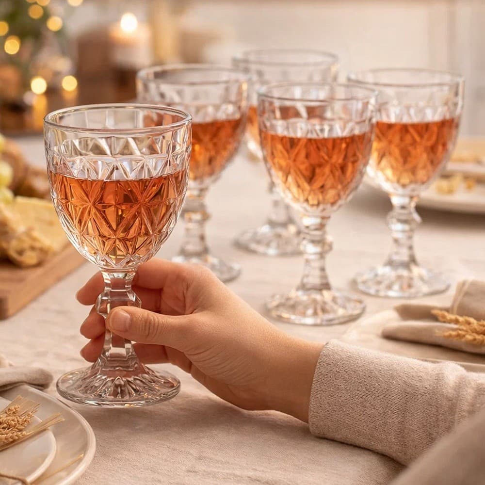 Jogo 6 Taças Vidro Copos Taças Água Suco Vinho Drinks Recipiente Servir Bebida Presente