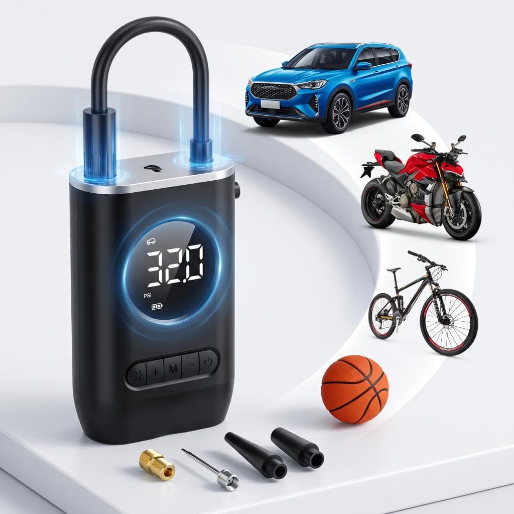 Bomba De Encher Pneu Digital Elétrica Mini Compressor De Ar Portátil Sem Fio Recarregável USB Moto Carro Bike