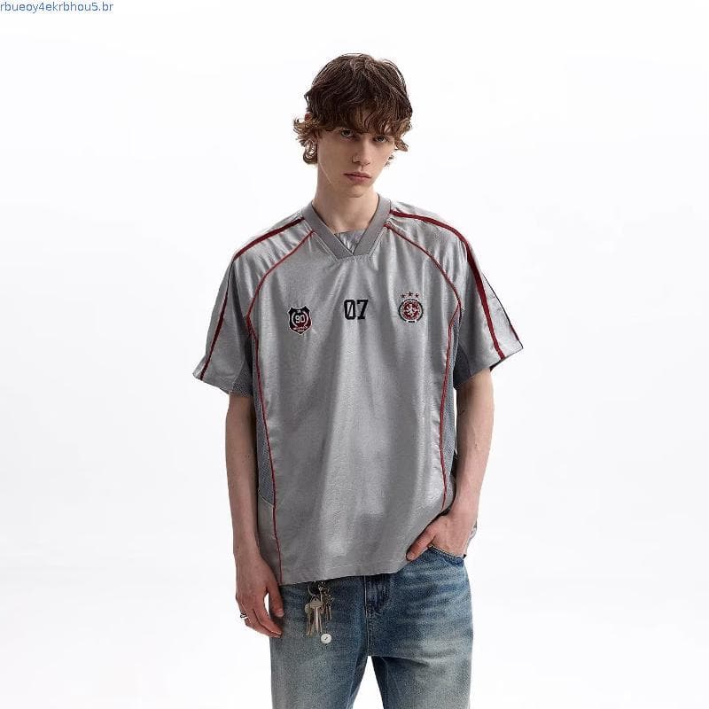 Americano Retro vintage prata cinza csa de manga curta masculino feminino na moda Hip-Hop esportes Casual solto meia