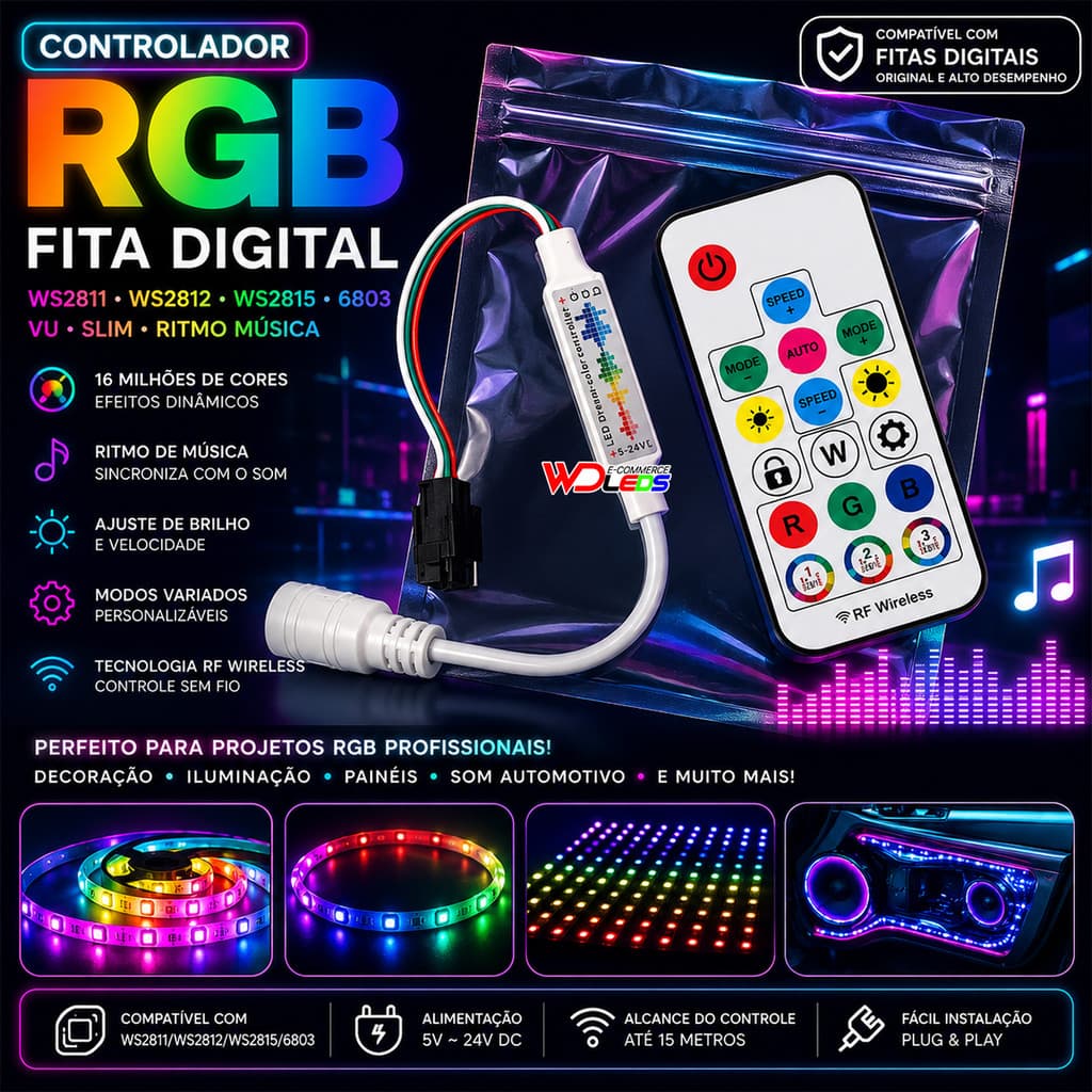 Central De Led C/Controle Digital Fita Led 2811 2812 Ws2815