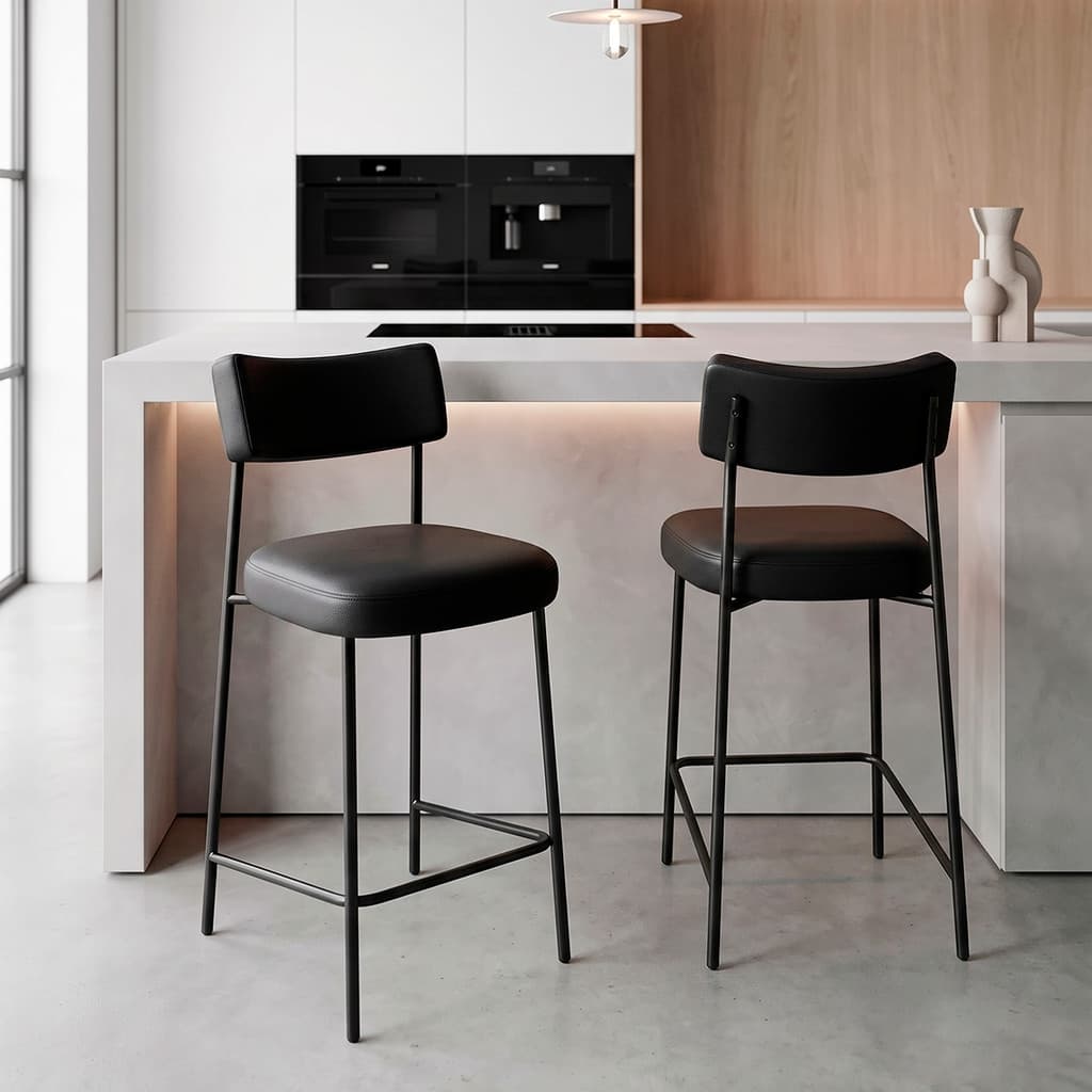 Banqueta Mila Estofada Area Gourmet Ilha Linho Corino Base Aço