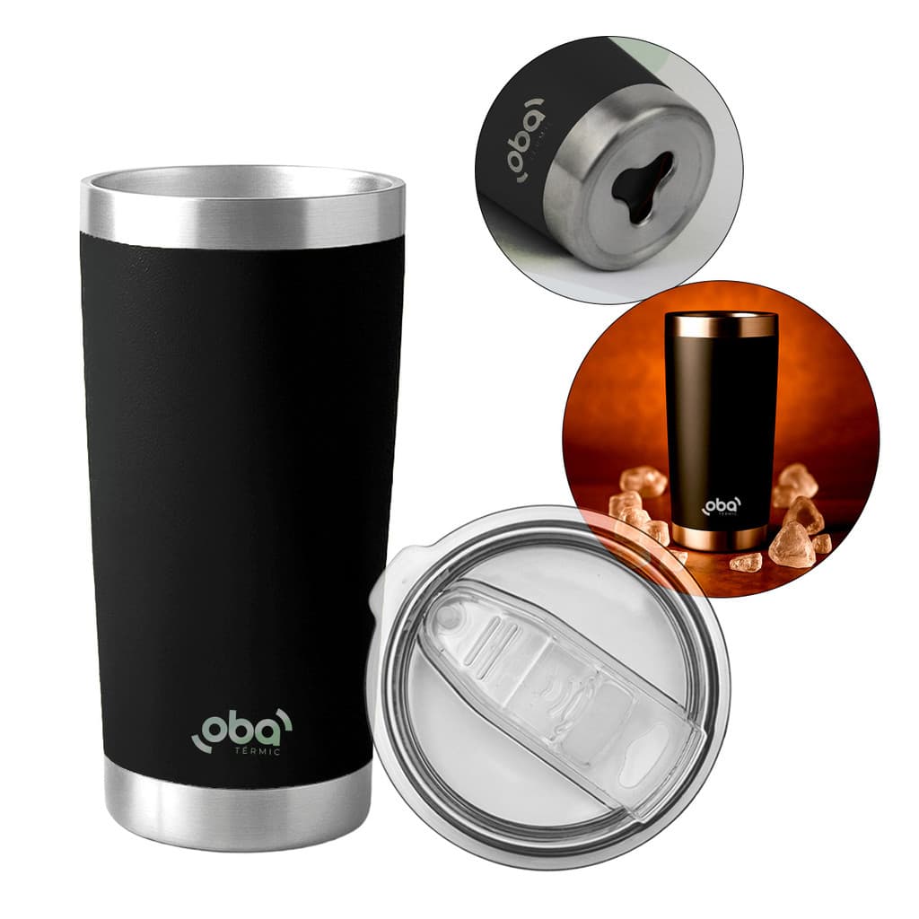 Copo Térmico com Tampa e Abridor 591ml Preto