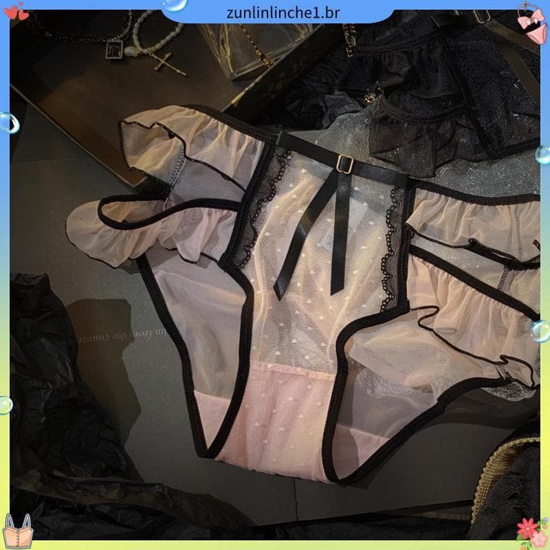 Calcinha de renda de gaze francesa feminina borda fungo transparente oco rendas algodão virilha antibacteriana menina pu