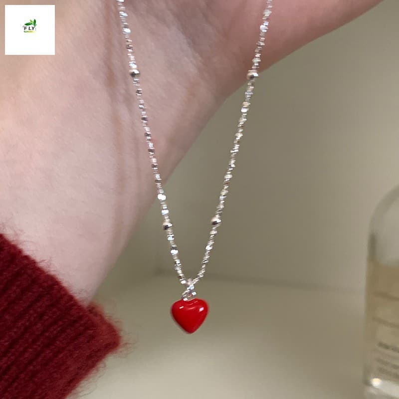 Colar Com Pingente De Coração Doce – Linda Corrente De Clavícula Amor De Óleo Pingando Para Mulheres