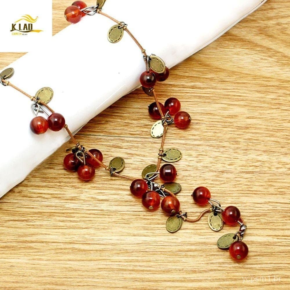 Colar Feminino KLAOSD, Choker com Pingente, Joia de Moda, Cerejas Vermelhas Coreanas