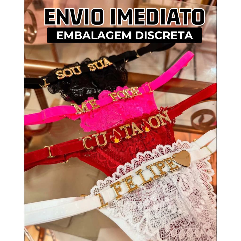 Calcinha Renda Personalizada Com Nome Frases Namorado Tanga Sensual Dia dos Namorados Lua de Mel Ocasião Especial
