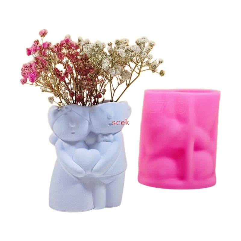 scek Casal Boneca Vaso Moldes Resina Planta Flores Molde Silicone Concreto Cimento Gesso DIYs Artesan