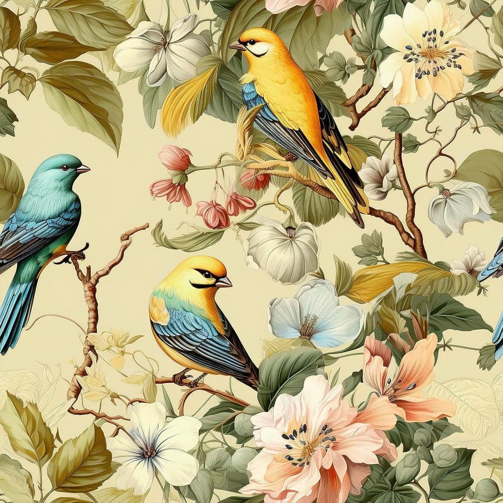 VEELIKE Papel de Parede Floral Vintage Autoadesivo, Papel de Parede Chinoiserie com Padrão de Pássaros, Papel de Contato