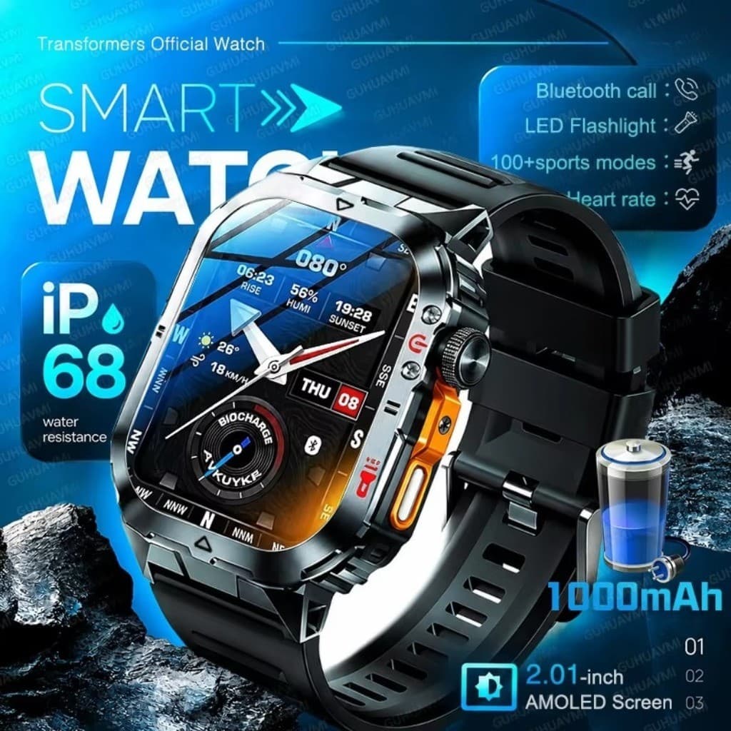 2026 Novos Transformadores 1000mAh Bateria Smartwatch Relógio Inteligente GPS Caminho IP68 À Prova Dip68 Água Esportes C
