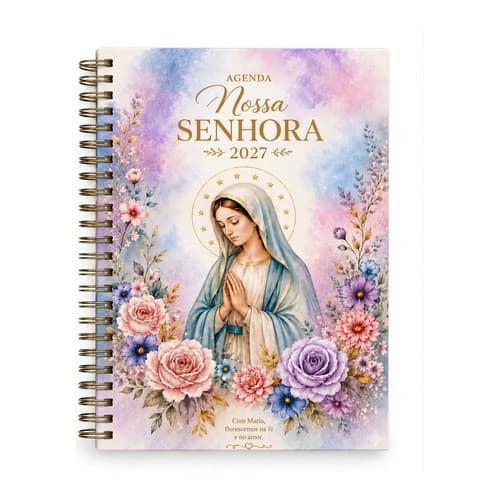 Agenda Planner 2027 Nossa Senhora Fé Cristã Religião Católica A5 Lilás 2027 Presente Religioso