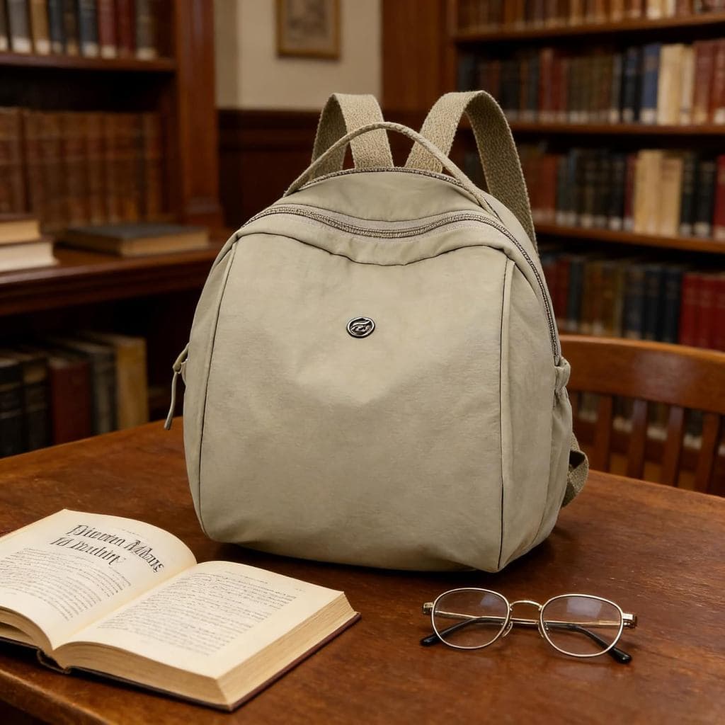 Mochila Mini Feminina, Mochila de Nylon Leve e Impermeável, Compacta e Estilosa para Uso Diário Casual, Bege