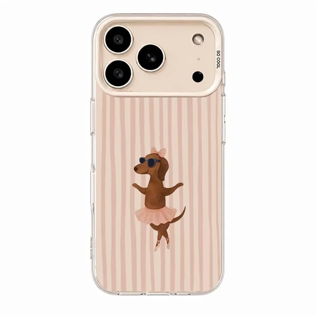 Capinha para iPhone 17/16/15/14/13/12 Pro Max capa silicone transparente estampa cachorro salsicha ballet listrado claro