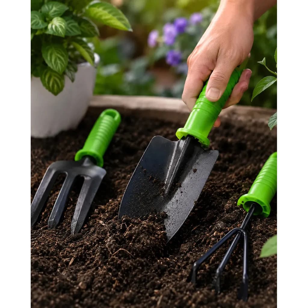 Kit 2 Kits Jardinagem 3 Peças Pá Garfo Ancinho para Jardim Vasos
