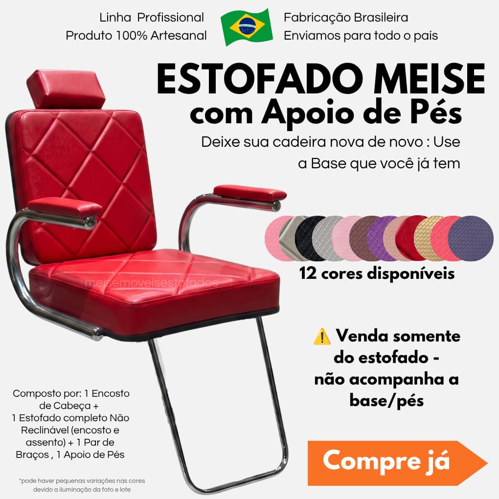 Kit Renovação Cadeira Salão Estofado Completo com Apoio de Pés Não Reclinável 12 Cores Meise