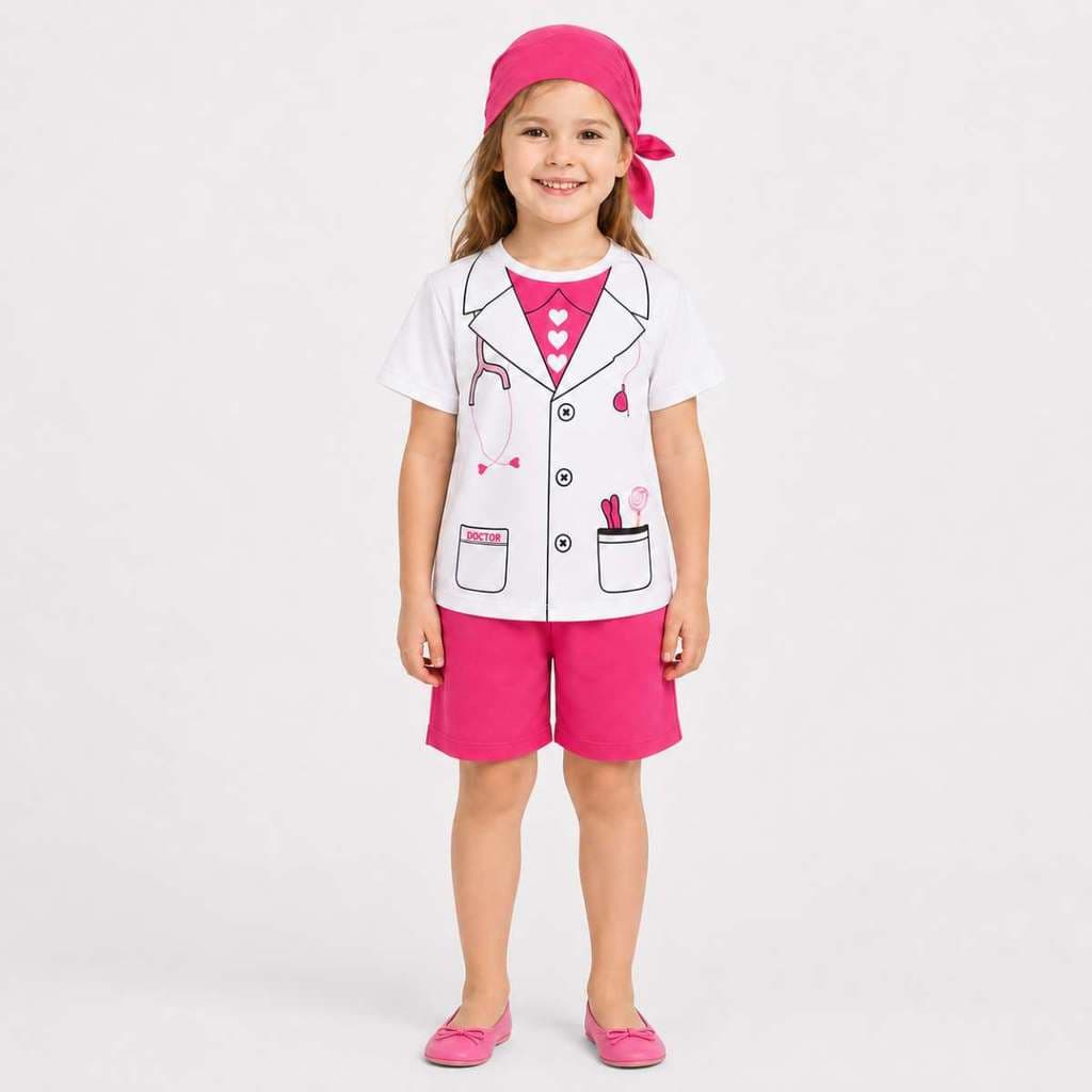 Fantasia Doutora Infantil com Touca Blusa Estampada e Short