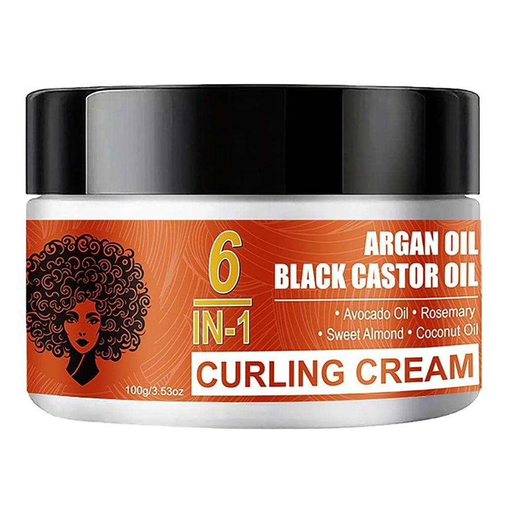 Creme Definidor de Cachos com Óleo de Rícino Preto, Máscara Capilar Hidratante com Óleo de Argan 6 em 1 para Realçar Cab