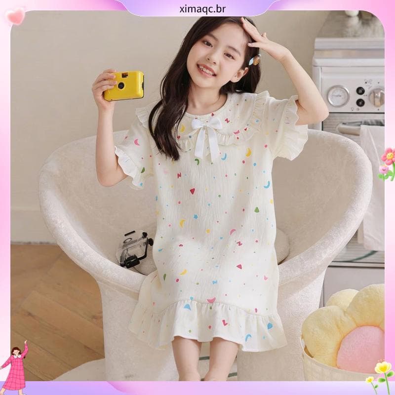 Verão crianças pijamas meninas camisola dos desenhos animados novo estilo 2026 doce princesa estilo Labu pano estilo fin