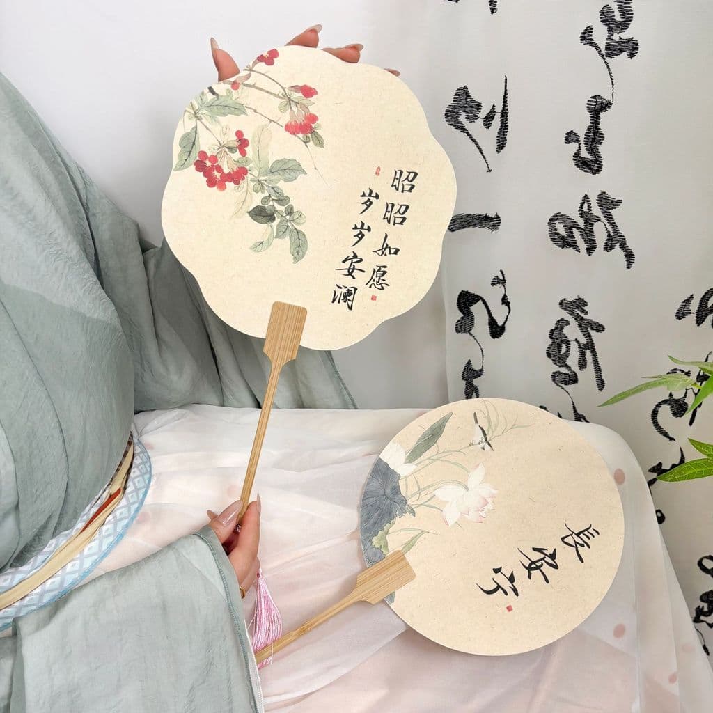 Leque redondo tradicional, acessório para Hanfu e cheongsam, leque de mão para o verão, novo estilo chinês, portátil par
