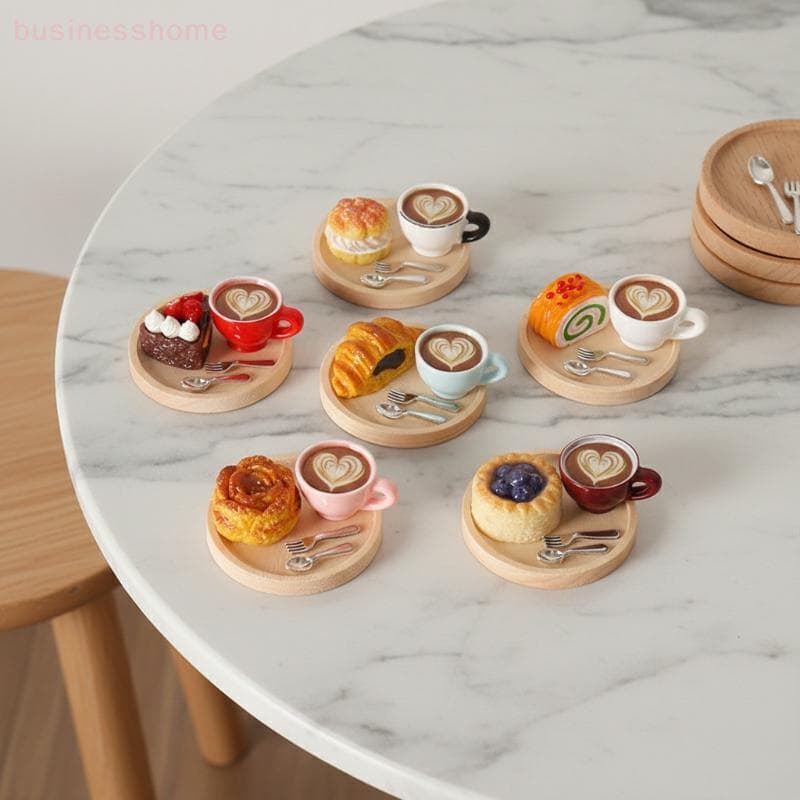 < busines > Casa De Bonecas Em Miniatura Café Pastelaria Conjunto Comida Bandeja Realista Acessório Para Boneca Decoraçã