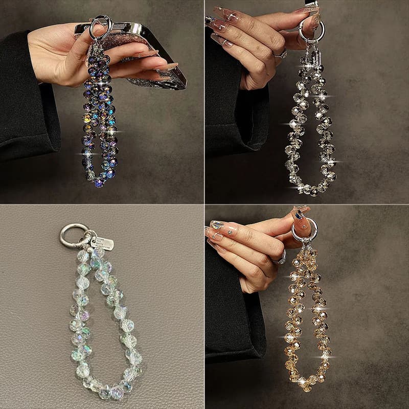 Novo cordão de cristal de luxo para celular-pulseira com contas ajustáveis com pingente Anti-perda, adequado para capas