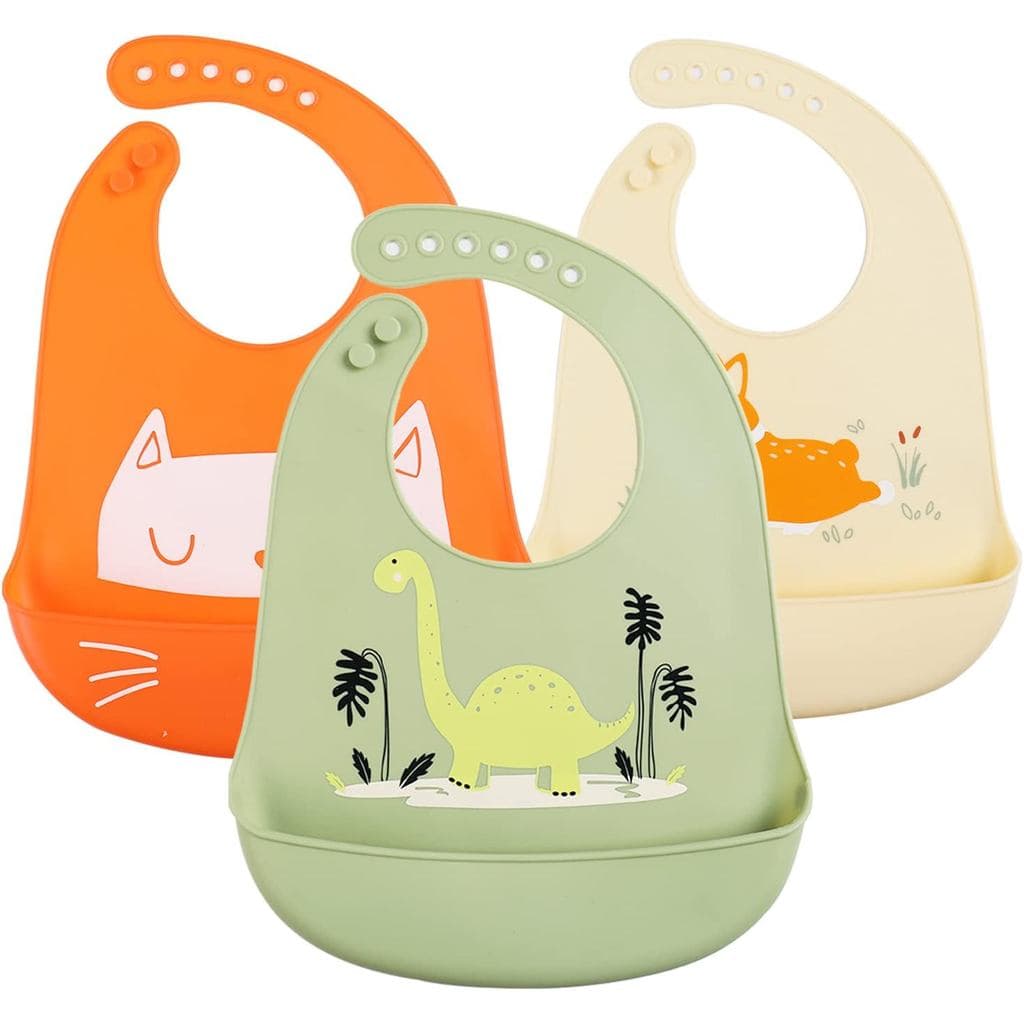 Babadores de Silicone para Bebês, 3 Peças Ajustáveis e Impermeáveis para Alimentação P4XN