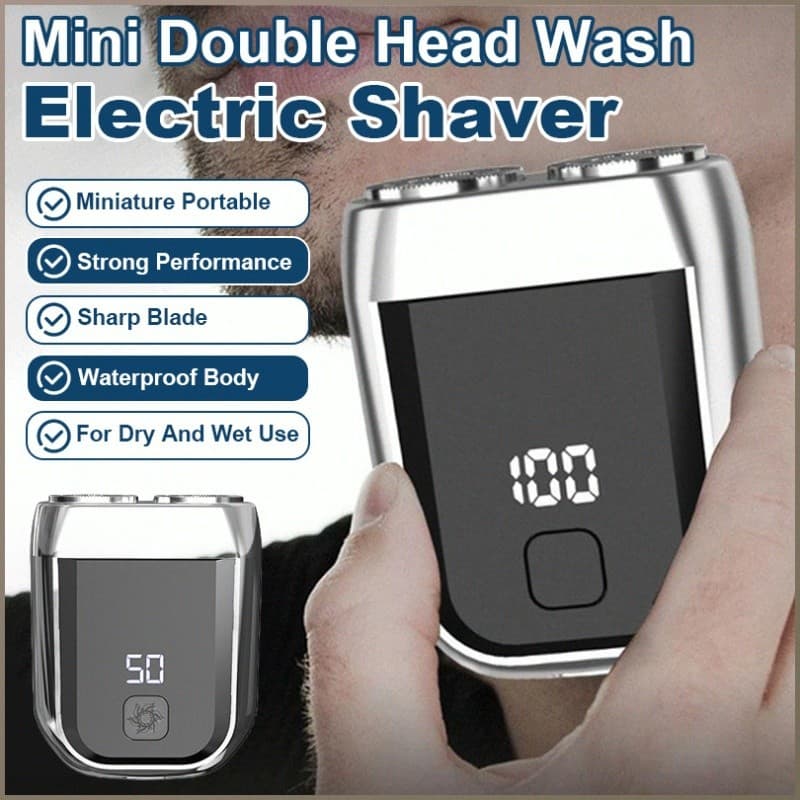 [Portátil e Lavável] [Cabeça Dupla] Barbeador Elétrico/Barba/Recarregável/Mini